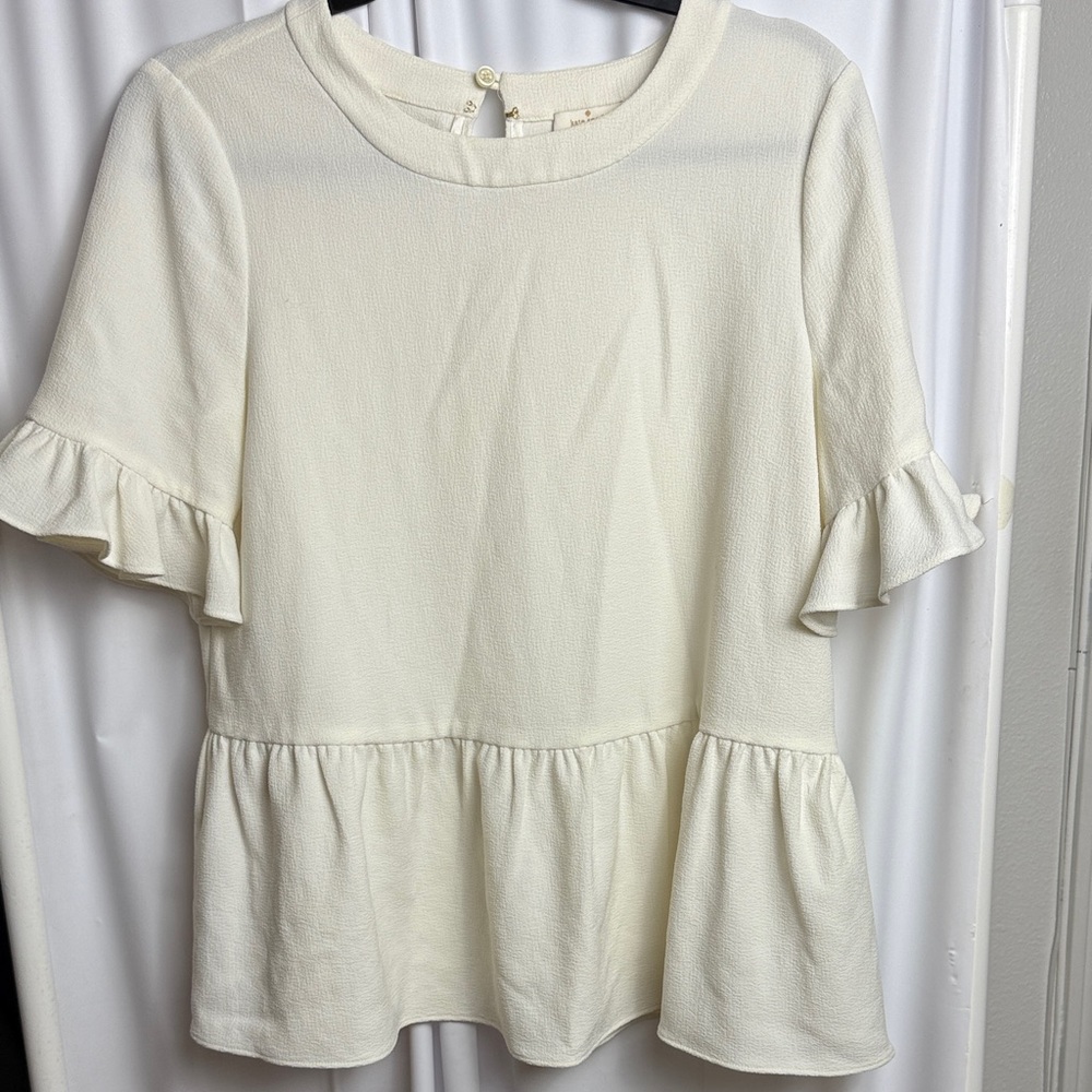 Kate Spade Cream Peplum Blouse with Ruffle Sleeves